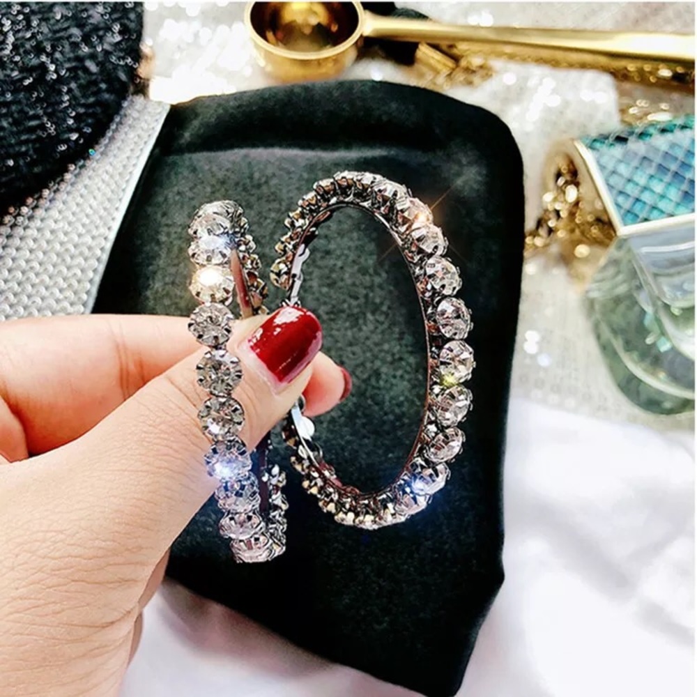 5.5CM SHINY BLING HOOP EARRINGS